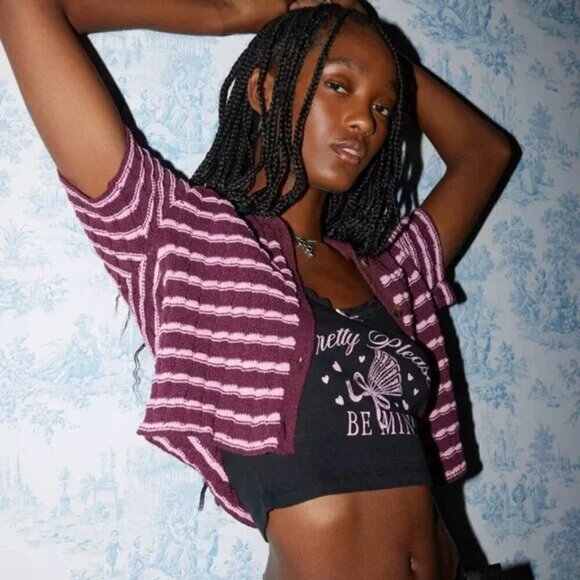 Urban Outfitters Purple and Pink Striped Cardigan - Picture 3 of 6